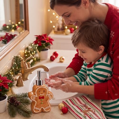 Potchen Christmas Gingerbread Man Ceramic Soap Dispenser - Holiday Bathroom Decor