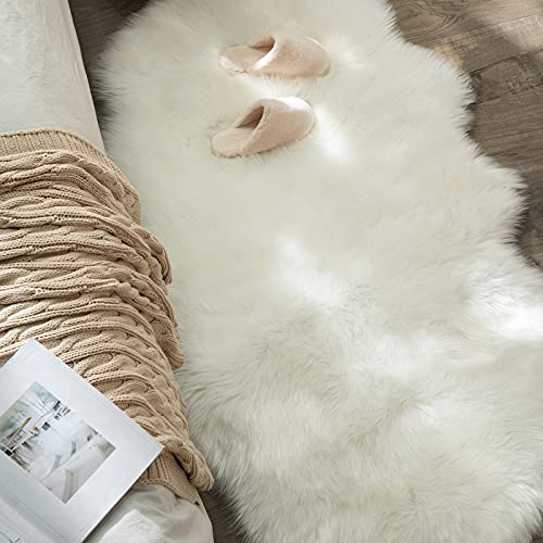 3x5 ft White Faux Fur Sheepskin Rug - Fluffy Area Rug for Bedroom, Cozy Home Decor