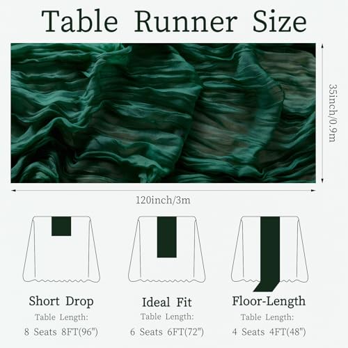 Emerald Green Cheesecloth Table Runner 3 Pack 35 x 120 in - Christmas Holiday Decor (Ztzfacai)