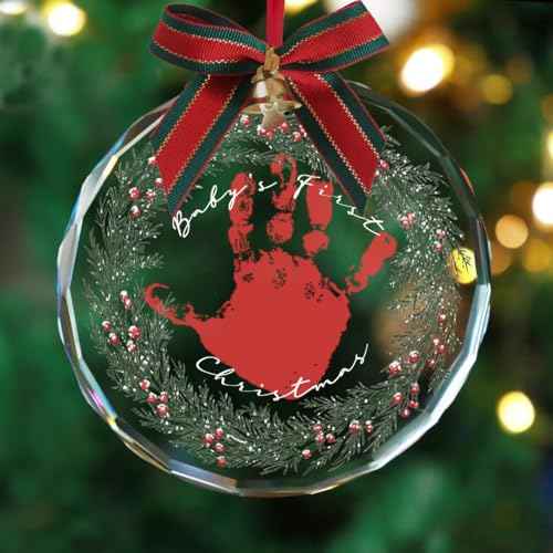 Stylor Baby's First Christmas Ornament 2025 - DIY Crystal Glass Handprint Keepsake, for Newborn Boy or Girl, My 1st Xmas Tree Hanging Decoration (Wreath)