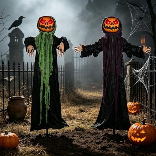 yosager 2 Pack 6ft Lighted Standing Pumpkin Men Halloween Decor Outdoor