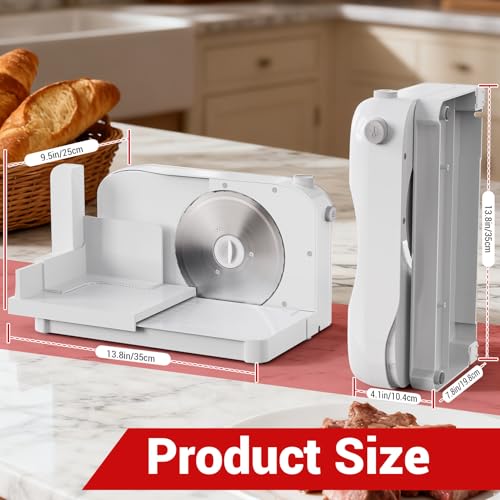 150W Foldable Meat Slicer Machine for Home Kitchen with 6.7-Inch Stainless Steel Blade - 10x9.3x8.3 Inches