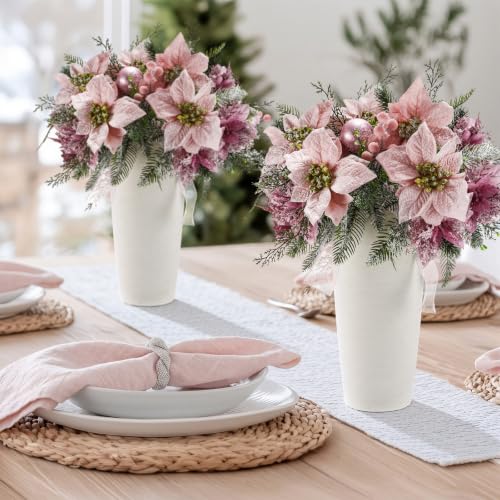 Giegxin 4 Pcs Artificial Velvet Poinsettia - Pink Christmas Flowers