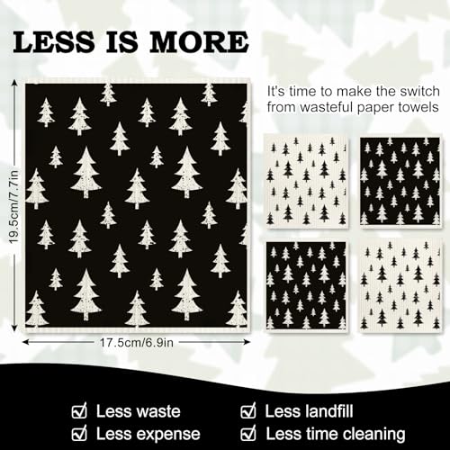 Black & White Geometric Christmas Tree Swedish Dishcloths - 4 Pack, 7x8 in