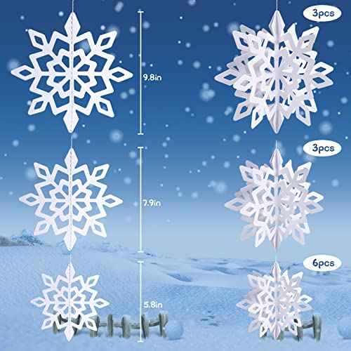JOHOUSE 12PCS 3D Paper Snowflake Garland - White Hanging Snowflake Ornaments for Winter Christmas Home Decorations