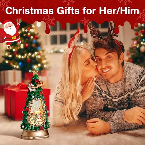Elevonix Christmas Tree Snow Globe Lantern with Music & Timer - Lighted Holiday Decoration
