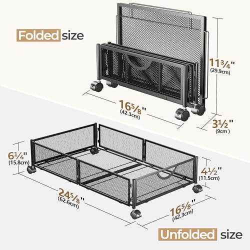 Under Bed Storage with Wheels - 2 Pack Black Shoe & Clothes Organizers