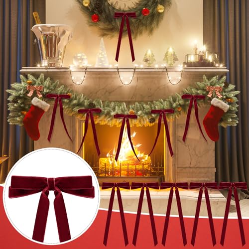 Giegxin Burgundy Velvet Christmas Bow Set - 30 Long Tail Holiday Decorations