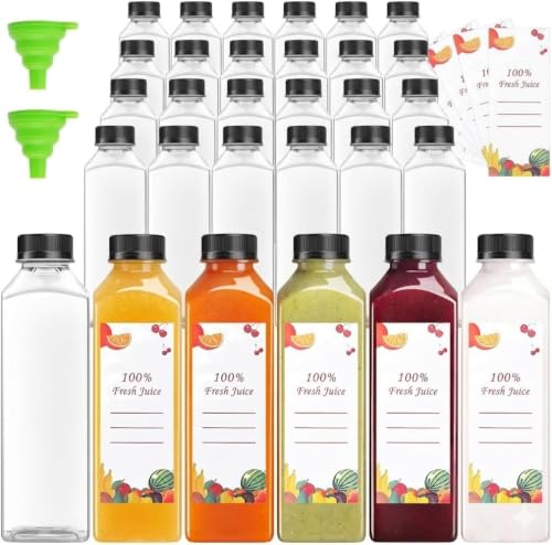 24oz Reusable Juice Bottles Set with Caps Labels Funnel Brush - OBKJJ 80pcs