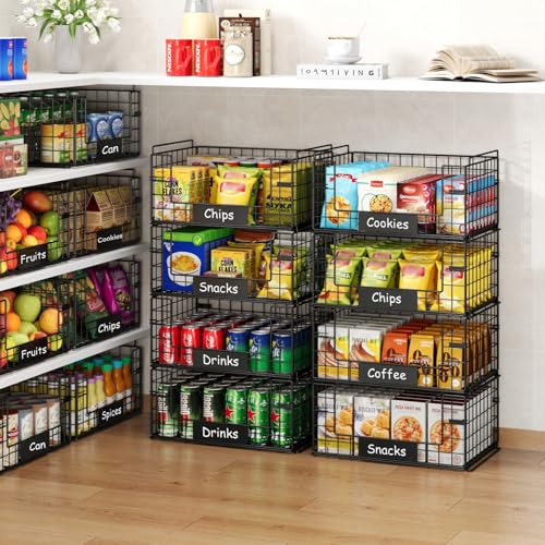 JKsmart 4 Pack XXL Stackable Wire Baskets for Pantry Storage 16.34x12.01x31.48 inches