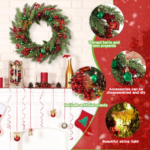 20in Handmade Christmas Wreath for Holiday Decor with Lights & Sign
