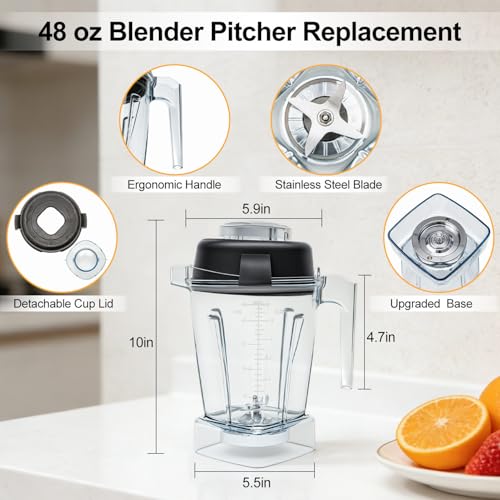 Deuovht 48oz Blender Pitcher Compatible with Vitamix Models, Stainless Steel Blades