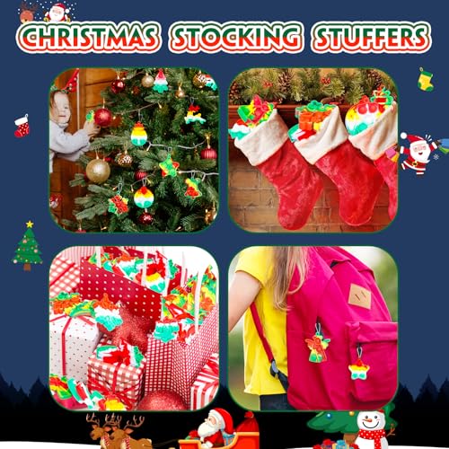 Genuvi 30PCS Christmas Pop Fidget Keychain Toys Bulk Christmas Party Favors Kids