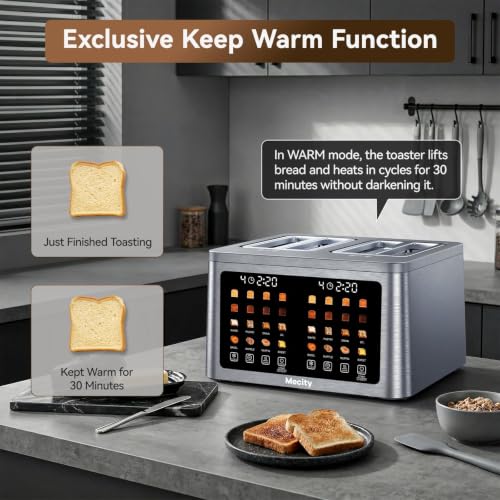 Mecity 4-Slot Wide Slot Digital Toaster with Touch Screen & Stainless Steel - Brushed Gray