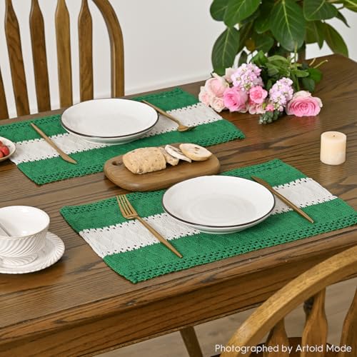 Artoid Mode Christmas Dark Green Rustic Placemats Set of 6, 12x18 Inches