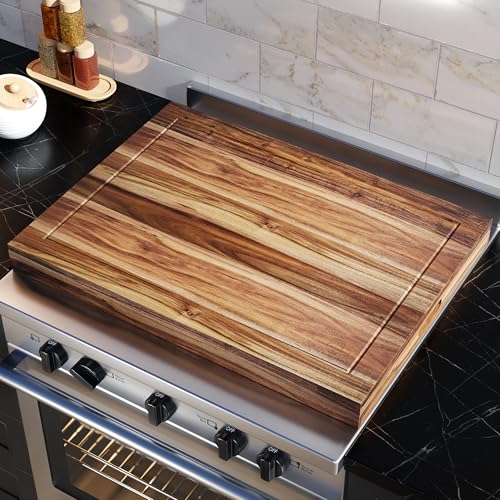 Acacia Wood Noodle Board Stove Cover with Handle - Multiuse Gas Stove Top Cover & Serving Board, 30x22 Inches