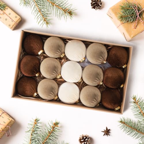Fashlits Brown Velvet Christmas Tree Ornaments Set - 15 Pack, 3.15 Inch