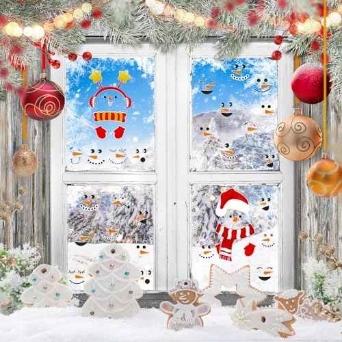 Snowman Faces Stickers Snowman Faces Decals Stickers for Crafts Christmas Glass Window Decals Cute Snow Wall Decor Christmas for Fridge Wall Door Face Art Party Supplies Home Decoration