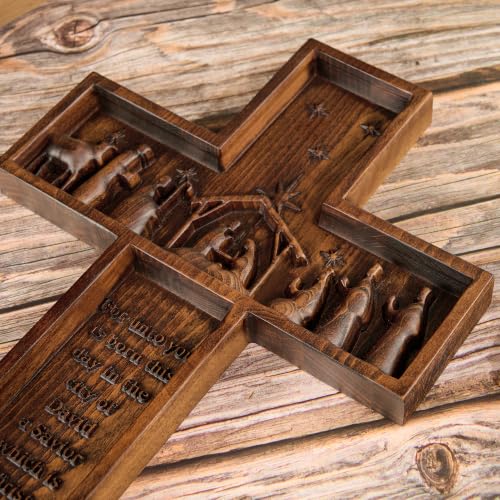 13.78in Handmade Catholic Nativity Wall Cross - Christmas Faith Gift