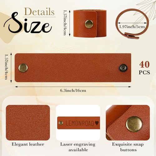LemonRoad 40 Pcs Leather Napkin Rings Vintage Buckle Holder,Brown