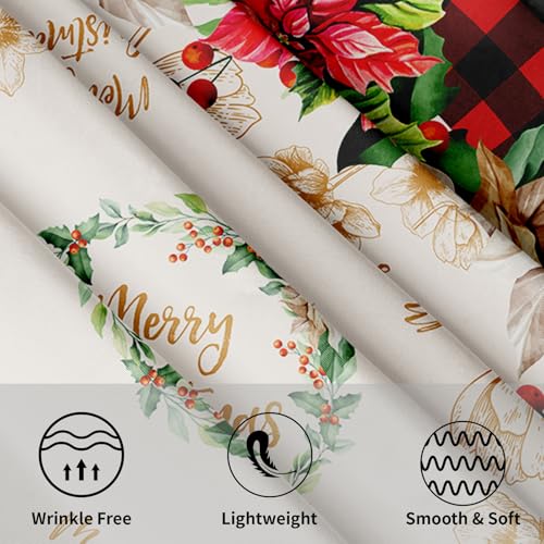 Giwawa 60-Inch Christmas Buffalo Check Plaid Round Tablecloth with Poinsettia Print
