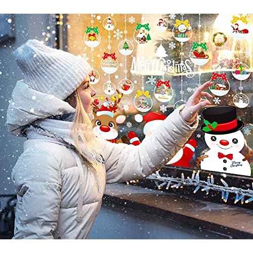 MISS FANTASY Christmas Window Clings Decorations 10 Sheets Large Merry Snowflake Window Stickers Decals for Glass Double Sided Christmas Decorations for Home Office School Classroom