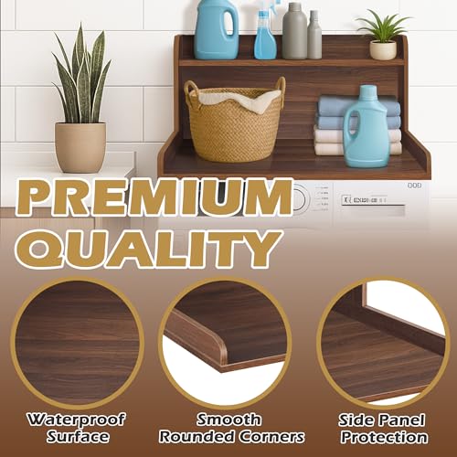 Walnut Washer Dryer Countertop with Shelf - 2-Tier Laundry Organization