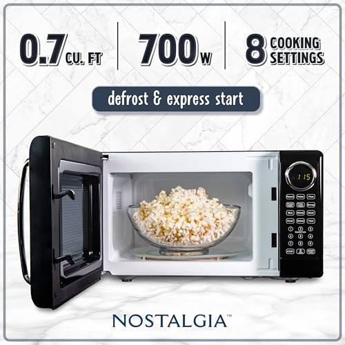 Nostalgia Retro Microwave Oven - 0.7 Cu Ft, 700W, Black, with Glass Turntable, Auto-Cook & Child Lock - Variation of THIS listing