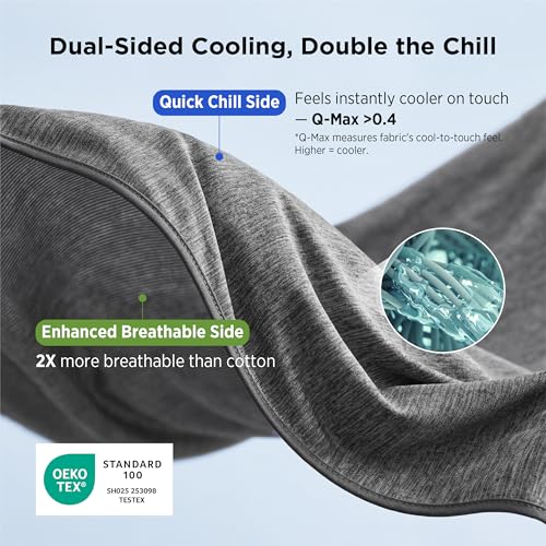 King Size Cooling Blanket for Hot Sleepers - Reversible Ice & Bamboo Fabric, 108x90, Dark Grey