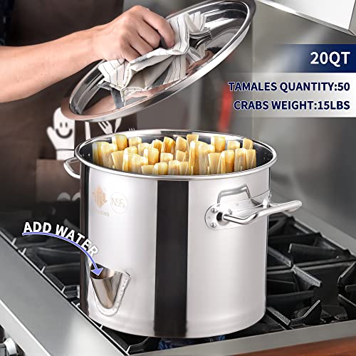 20QT Stainless Steel Tamale Steamer Pot with Easy-fill Water Spout - 5 Gallon