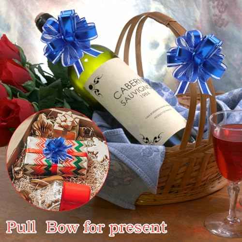 Uintoon 12Pcs Pull Bow Gift Wrapping Christmas Gift Bows Blue Ribbon Pull Flower Bows for Wedding Valentine's Day Party Birthdays Holidays Gift Wrapping Bows