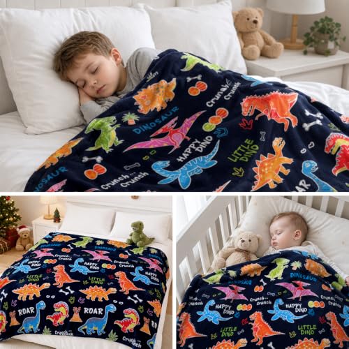 Blue Dinosaur Glow-in-The-Dark Throw Blanket 50x60 Inches for Kids & Teens