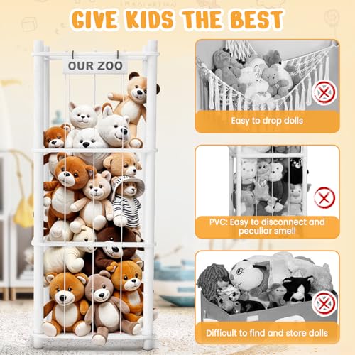 Woodure Wooden Stuffed Animal Storage & Organizer - White Toy Zoo for Toddler Rooms