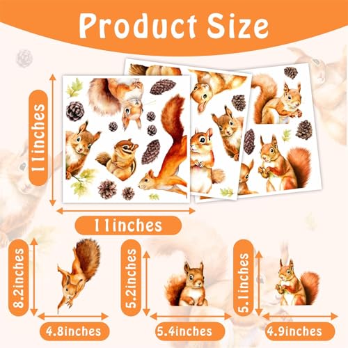 Double Sided Squirrel Window Stickers Squirrel Window Clings Autumn Fall Animal Wall Decals Woodland Animals Wall Stickers Cute Squirrels Wall Decals for Nursery Kids Bedroom Playroom Decor