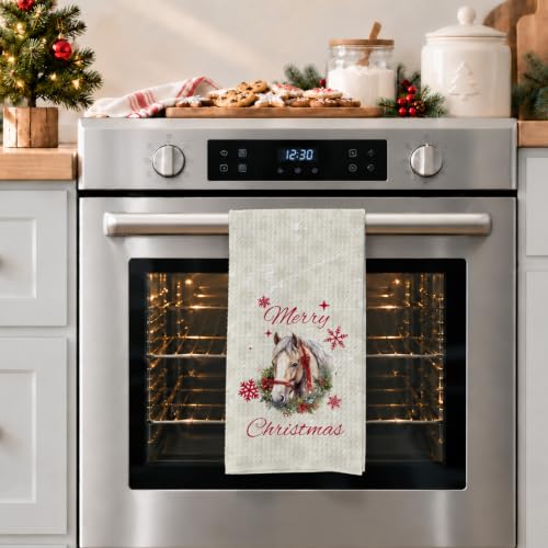 Lengues Christmas Horse Kitchen Towels - Rustic Farm Animal Decor, 16x24 inch, Horse-1