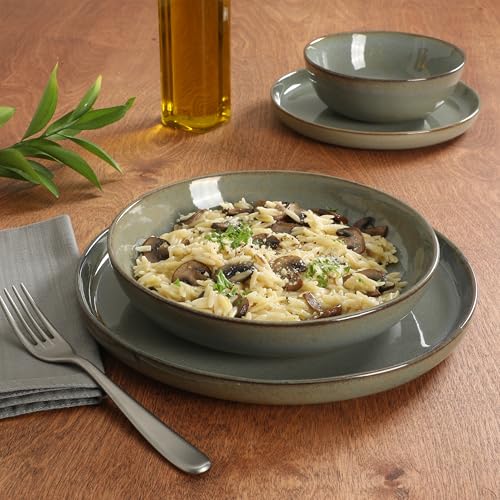 Green 16-Piece Dinnerware Set for 4 - Plates & Bowls Reactive Glaze