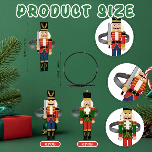 Nutcracker 12-Pack Christmas Napkin Rings - Metal Napkin Holders, Holiday Baroque Style (2 styles, 6 each) - EYNDYN