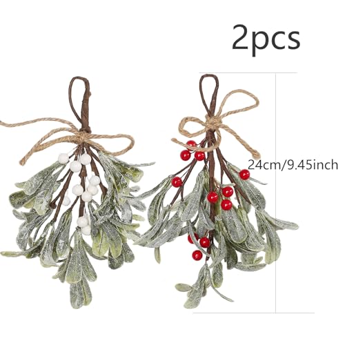 Dahi 2Pcs Christmas Artificial Mistletoe Ornament with Berries White/Red — Hanging Mistletoe Decorations