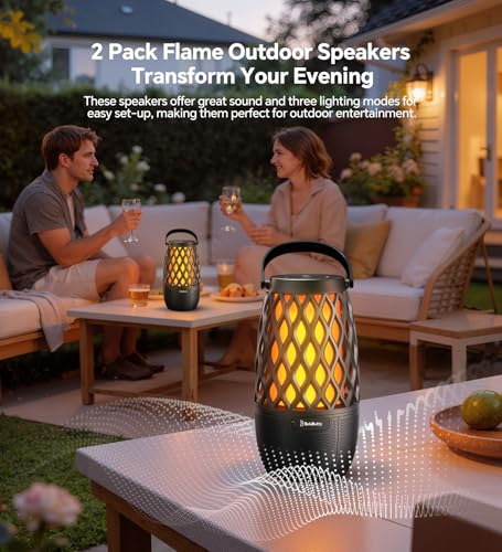 2 Pack Outdoor Bluetooth Speakers with Lights, IPX5 Waterproof, Portable Wireless Party Speakers for Men & Women