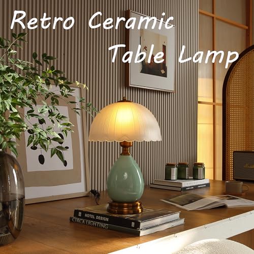 Glivpny 16-Inch Vintage Ceramic Mushroom Table Lamp LD001 for Bedroom & Desk