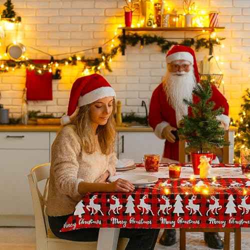 4 Pack Moose Deer Tablecloth Disposable Plastic Table Cover for Christmas Party Decoration Supplies