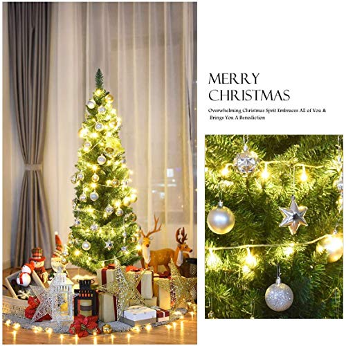 Giantex 5FT Green Artificial Pencil Christmas Tree with Metal Stand - Premium Slim Design