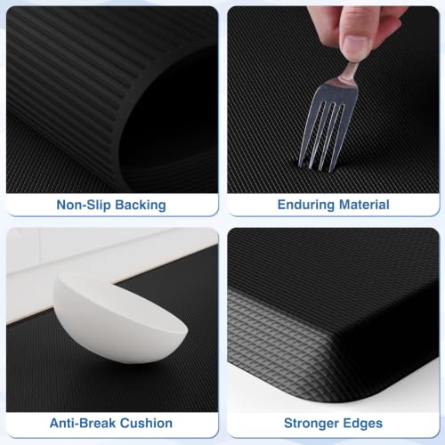 1-Inch Thick Anti-Fatigue Kitchen Mat 2-Piece Set Black 20 x 32 + 20 x 94.5 Inches