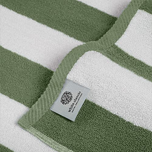 Oversized Beach Towels 2 Pack - Khaki Green White Classic Stripe 35x70