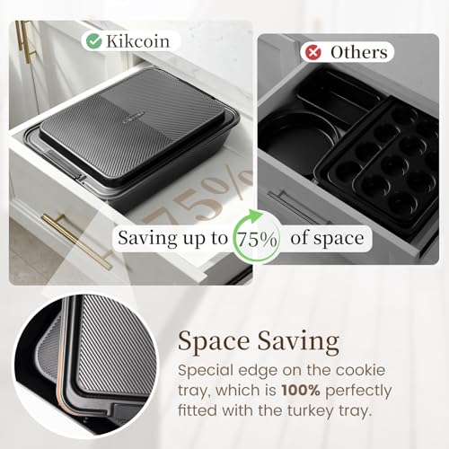 Kikcoin 25-Piece Nonstick Baking Pans Set with Large Turkey Roasting