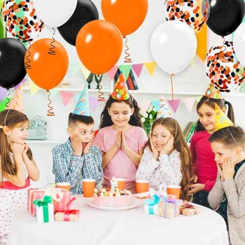 Black and Orange Balloons 62Pcs 12 Inch Metallic Halloween Party Balloons Black Orange White Confetti Balloon Set with Ribbon for Halloween Birthday Wedding Anniversary Baby Shower Party Decorations