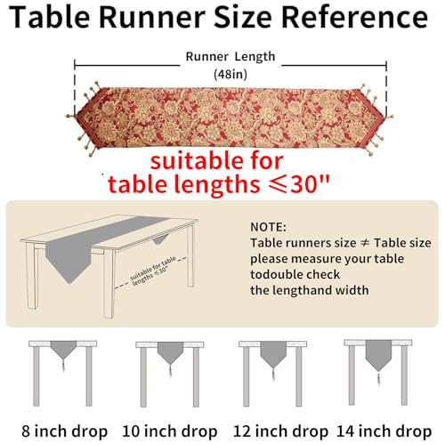 LUFEIJIASHI Luxury Vintage Table Runner 12x48in Embroidered Jacquard with Red Beaded Tassels