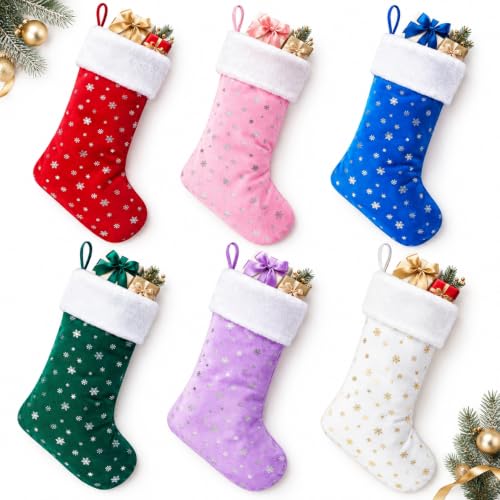 6 Pack Christmas Stockings, Colorful Snowflake Set for Family Holiday