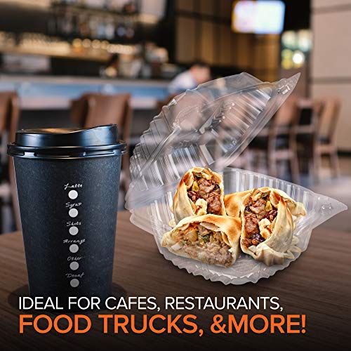 Disposable Plastic To Go Containers with Clear Lids - 5x5 Inch, 100 Pack - Hinged Square Clamshell Food Boxes for Takeout & Parties
