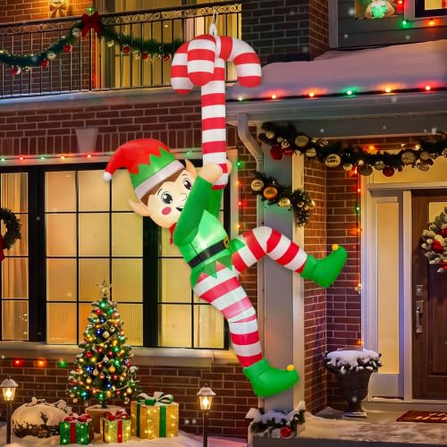GUDELAK 8FT Inflatable Christmas Elf with LED Lights Outdoor Yard Decor